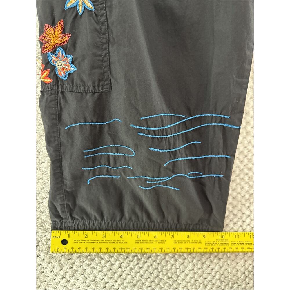 CHICOS Wide Leg Cropped Pants Womens 3 XL/16 Black Asian Embroidered Travel - Picture 9 of 10